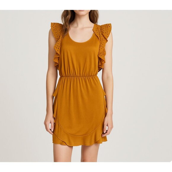 Marissa Webb Deep Gold Ruffle Sleeve Cut Out Mini Dress Size XS - Picture 1 of 11
